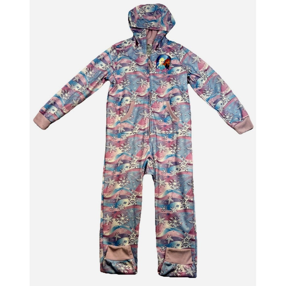Disney Princess Frozen Full Zip One Piece Pajama Hooded Youth Girls Size 8